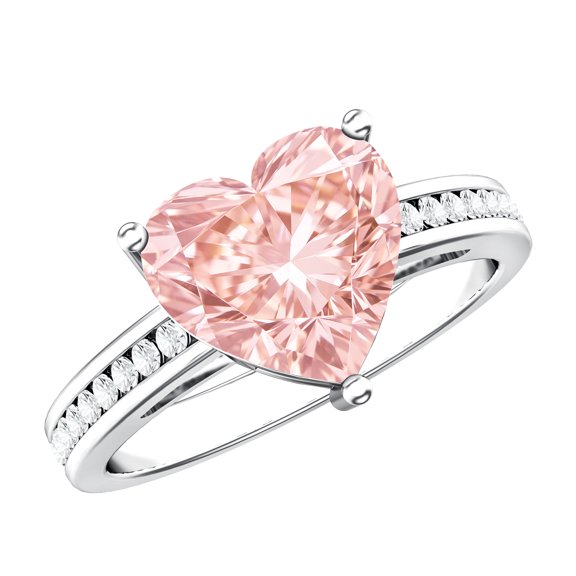Rosec Jewels 3 Carat IGI Certified Lab Grown Pink Diamond Heart Engagement Ring (VS1 Clarity), 925 Sterling Silver, US 4.00