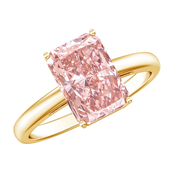 Rosec Jewels 3 Carat IGI Certified Lab Grown Pink Diamond Radiant Cut Engagement Ring (VS1 Grade), 18K Yellow Gold, US 3.00