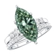 thumbnail image 1 of Rosec Jewels 3 Carat Lab Grown Green Diamond Marquise Engagement Ring with Band - IGI Certified - VS1 Grade Diamond Wedding Ring Set, 925 Sterling Silver, US 4.00, 1 of 9