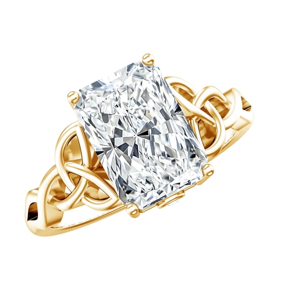 Rosec Jewels 3 Ct IGI Certified Lab Grown Diamond Radiant Cut Engagement Ring with Knot - E-VS1 Grade, 14K Yellow Gold, US 3.50