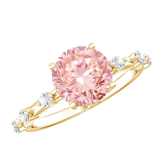 Rosec Jewels 3 Ct IGI Certified Lab Grown Pink Diamond Engagement Ring with White Diamond - VS1 Grade, 18K Yellow Gold, US 5.00