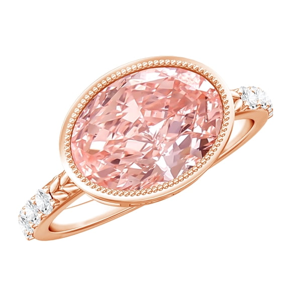 Rosec Jewels 3 Ct IGI Graded Lab Grown Diamond Pink Engagement Ring in East West Style (VS1 Quality), 18K Rose Gold, US 8.50