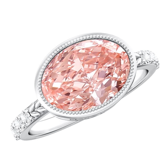 Rosec Jewels 3 Ct IGI Graded Lab Grown Diamond Pink Engagement Ring in East West Style (VS1 Quality), 18K White Gold, US 8.00