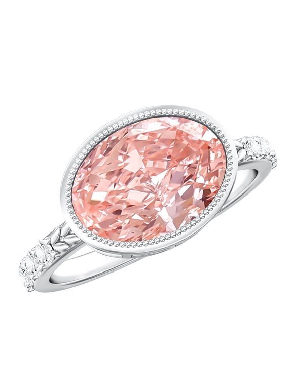 3 Ct IGI Graded Lab Grown Diamond Pink Engagement Ring in East West Style (VS1 Quality), 925 Sterling Silver, US 4.00