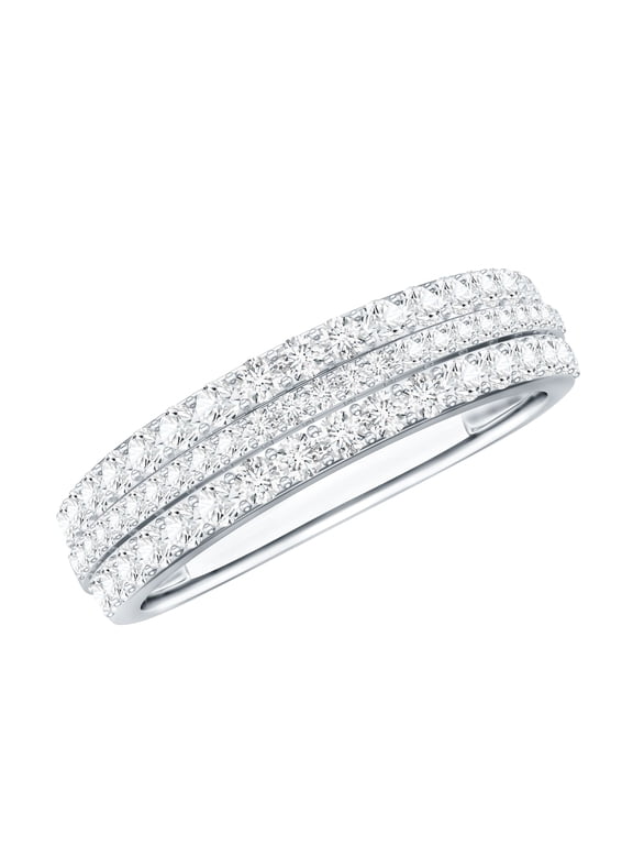 3 Row Diamond Band Ring - Lab Grown Diamond Wedding Ring (EF-VS Quality, with Jewelry Box), 14K White Gold, US 7.00
