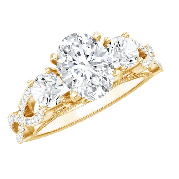 Rosec Jewels Vintage Engagement Ring with Moissanite - D-VS1 Grade Certified Moissanite 3 Stone Ring for Women - Jewelry Box included, 18K Yellow Gold, US 11.50