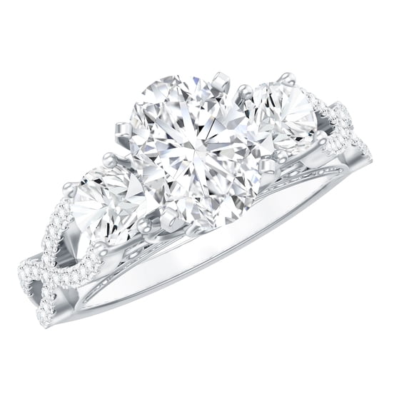 Rosec Jewels Vintage Engagement Ring with Moissanite - D-VS1 Grade Certified Moissanite 3 Stone Ring for Women - Jewelry Box included, 925 Sterling Silver, US 6.50