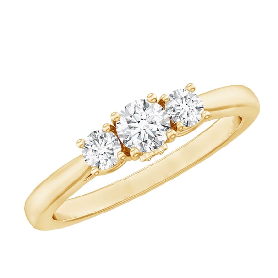 Rosec Jewels 3 Stone Ring - Lab Diamond Promise Engagement Ring - Ready to Gift, 10K Yellow Gold, US 5.00