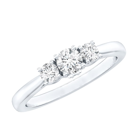 Rosec Jewels 3 Stone Ring - Lab Diamond Promise Engagement Ring - Ready to Gift, 14K White Gold, US 10.00