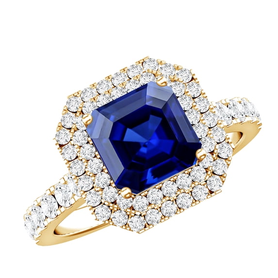 Rosec Jewels 4.8 Carat Asscher Cut Lab Grown Blue Sapphire Double Halo ...