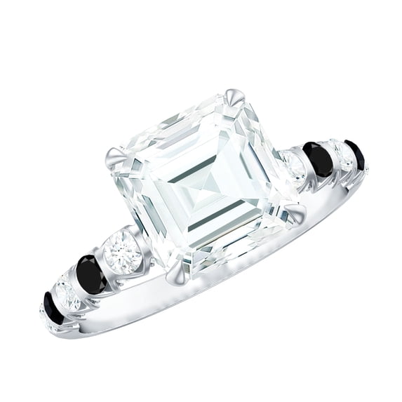 Rosec Jewels Asscher Cut Moissanite Solitaire Women with Lab Created Black Diamond, 10K White Gold, US 4.00