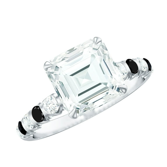 Rosec Jewels 4 CT Asscher Cut Moissanite Solitaire Women with Lab Created Black Diamond, 10K White Gold, US 8.50