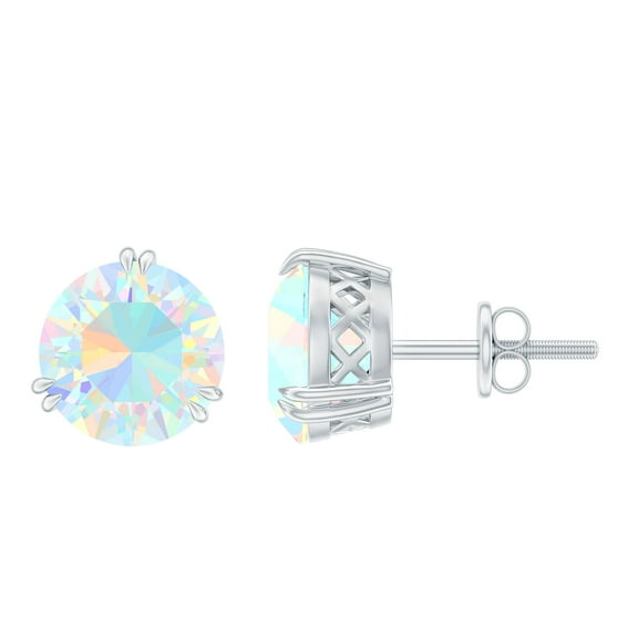 Rosec Jewels 4 CT Ethopian Opal Solitaire Stud Earrings for Women (8 MM Round Cut Ethopian Opal), 925 Sterling Silver