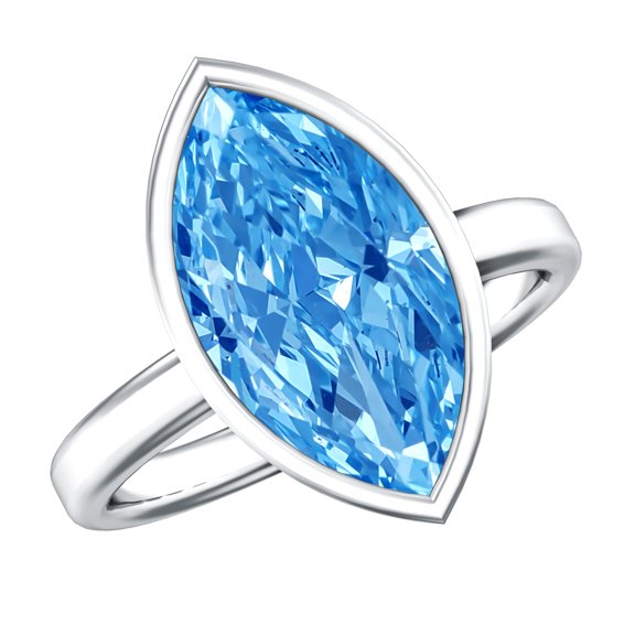 Rosec Jewels 4 Carat IGI Certified Lab Grown Blue Diamond Marquise Engagement Ring - Big Diamond Ring for Women - VS1 Quality, 925 Sterling Silver, US 4.00