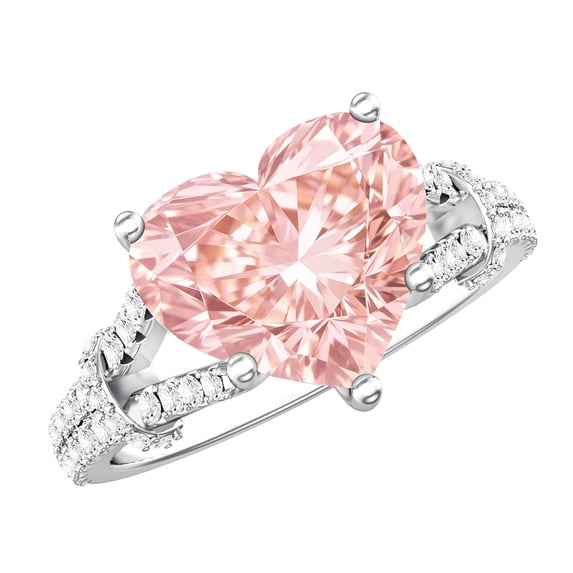 Rosec Jewels 4 Carat IGI Certified Lab Grown Pink Diamond Heart Engagement Ring - VS1 Clarity, 10K White Gold, US 9.50