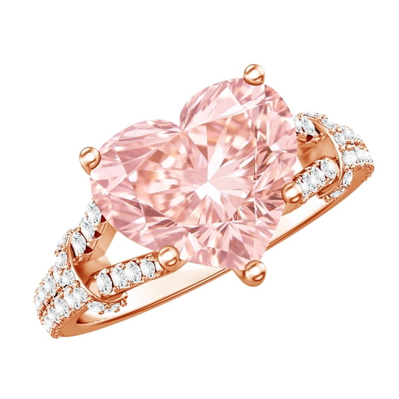 Rosec Jewels 4 Carat IGI Certified Lab Grown Pink Diamond Heart Engagement Ring - VS1 Clarity, 14K Rose Gold, US 4.50