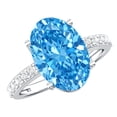 thumbnail image 1 of Rosec Jewels 4 Carat Lab Grown Blue Diamond Engagement Ring for Women - IGI Certified Big Oval Blue Diamond Ring - VS1 Quality, 925 Sterling Silver, US 4.00, 1 of 9