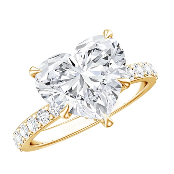 Rosec Jewels 4 Carat Lab Grown Diamond Heart Engagement Ring (IGI Certified, E-VS1 Grade) - Big Diamond Ring for Women, 18K Yellow Gold, US 12.50