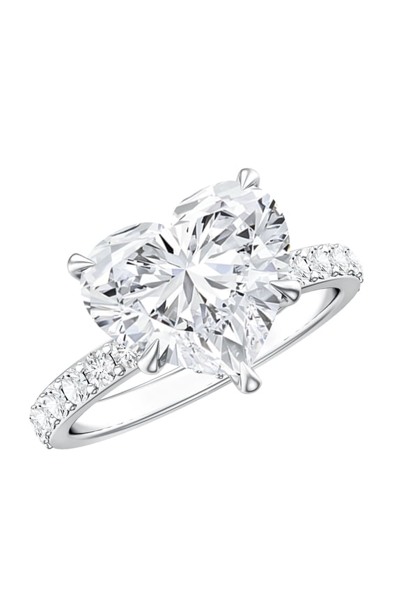 4 Carat Lab Grown Diamond Heart Engagement Ring (IGI Certified, E-VS1 Grade) - Big Diamond Ring for Women, 925 Sterling Silver, US 4.00