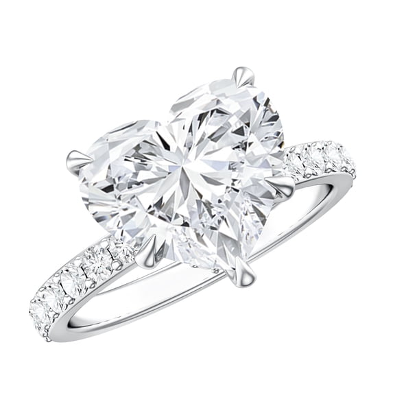Rosec Jewels 4 Carat Lab Grown Diamond Heart Engagement Ring (IGI Certified, E-VS1 Grade) - Big Diamond Ring for Women, 925 Sterling Silver, US 4.00