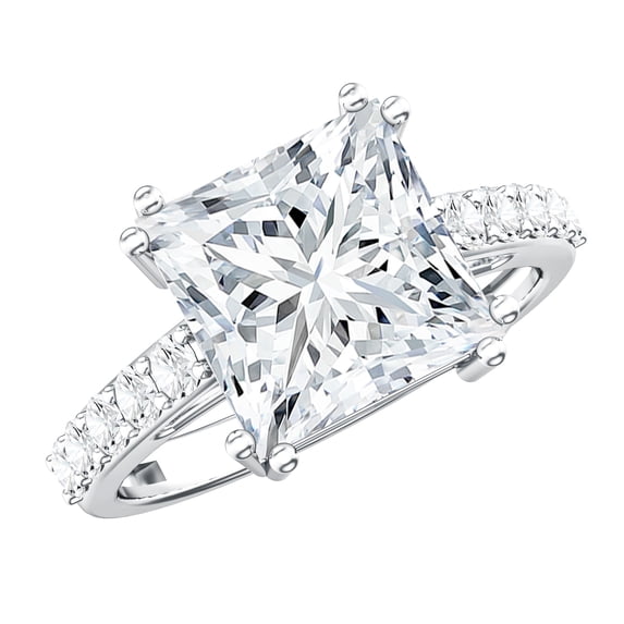 Rosec Jewels 4 Carat Lab Grown Diamond Princess Cut Engagement Ring for Women (E-VS1 Grade, IGI Certified) - with Jewelry Box, 10K White Gold, US 9.00