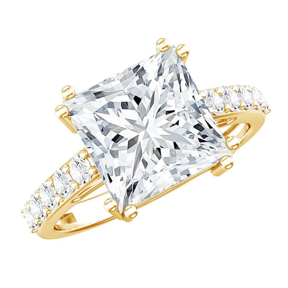 Rosec Jewels 4 Carat Lab Grown Diamond Princess Cut Engagement Ring for Women (E-VS1 Grade, IGI Certified) - with Jewelry Box, 14K Yellow Gold, US 11.00