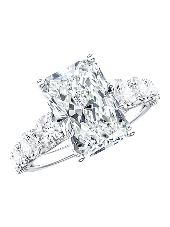 4 Carat Lab Grown Diamond Radiant Cut Engagement Ring for Women (IGI Certified) - Statement Ring - E-VS1 Quality, 925 Sterling Silver, US 5.50