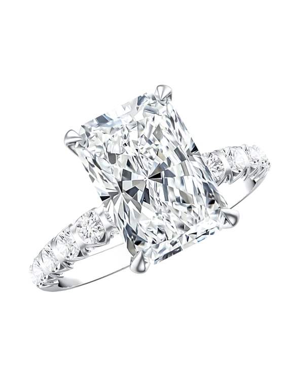 4 Carat Lab Grown Diamond Solitaire Engagement Ring (IGI Certified, E-VS1 Grade) - Radiant Diamond Ring for Women, 925 Sterling Silver, US 4.00