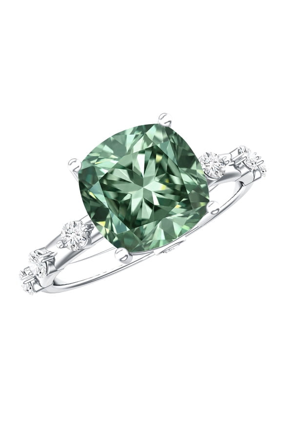 4 Carat Lab Grown IGI Certified Green Diamond Engagement Ring (VS1 Grade) - Cushion Cut Green and White Diamond Ring, 10K White Gold, US 12.00