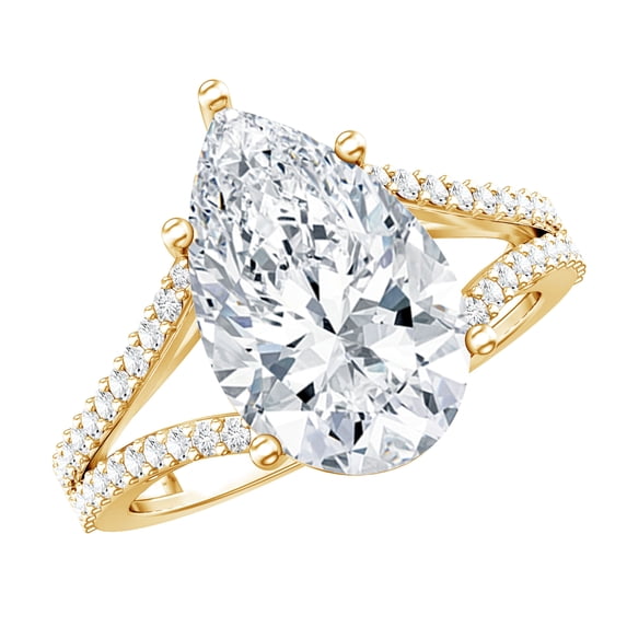 Rosec Jewels 4 Ct IGI Certified E-VS1 Lab Grown Diamond Pear Shaped Engagement Ring with Split Shank, 18K Yellow Gold, US 9.00