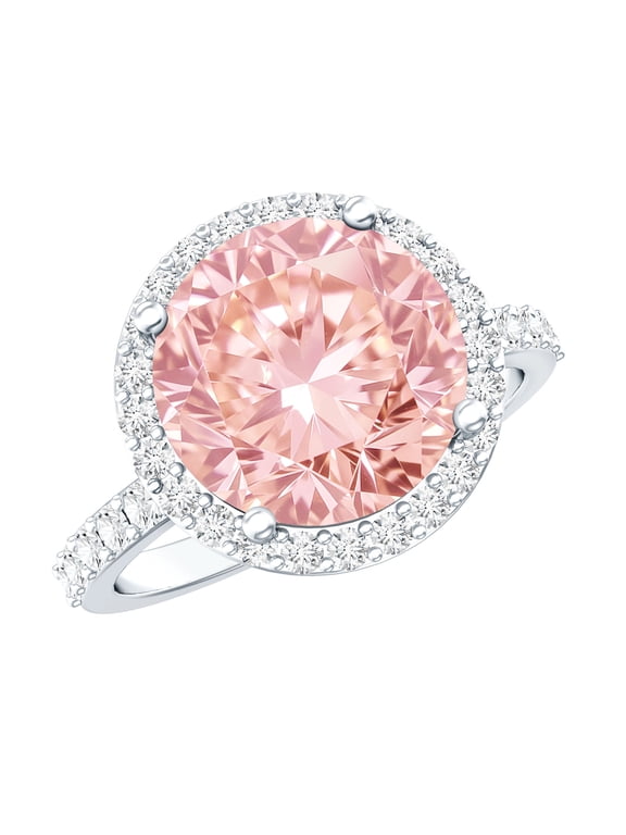 4 Ct Lab Grown Pink Diamond Statement Ring with Halo - IGI Certified - VS1 Grade, 925 Sterling Silver, US 4.00