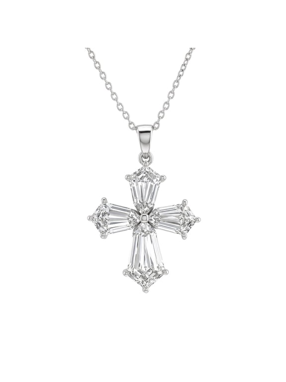 5.2 Carat Shield Cut Lab Grown Diamond Cross Necklace with Chain - EF-VS Quality - Ready To Gift, 18K White Gold
