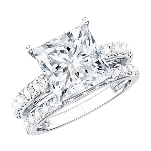 Rosec Jewels 4 Carat Lab Grown Diamond Princess Cut Engagement Ring Set of 2 (E-VS1 Grade, IGI Certified) - with Jewelry Box, 18K White Gold, US 13.00