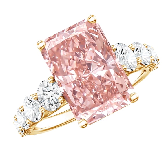 Rosec Jewels 5 Carat IGI Certified Lab Grown Pink Diamond Radiant Cut Engagement Ring - VS1 Clarity, 18K Yellow Gold, US 9.50