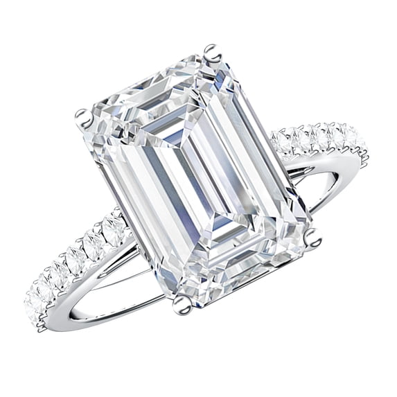 Rosec Jewels 5 Carat Lab Grown Diamond Emerald Cut Engagement Ring (E-VS1 Grade) - IGI Certified Big Diamond Ring with Hidden Halo, 14K White Gold, US 5.00