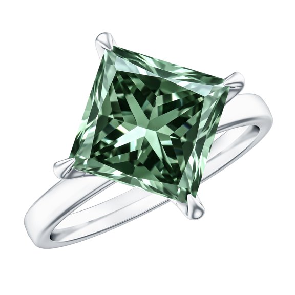 Rosec Jewels 5 Carat Lab Grown Diamond Green Engagement Ring (IGI Certified, VS1 Grade) - Princess Cut Diamond Ring for Women, 925 Sterling Silver, US 4.00