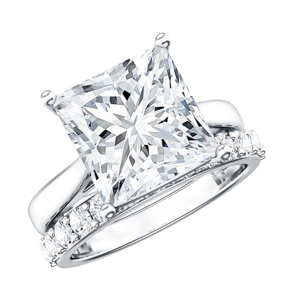 Rosec Jewels 5 Carat Princess Cut Lab Grown Diamond Engagement Ring with Wedding Band - E-VS1 Quality - IGI Certified, 925 Sterling Silver, US 4.00