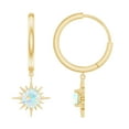 thumbnail image 1 of Rosec Jewels 5 MM Round Shape Ethiopian Opal Sunburst Hoop Drop Earrings For Women, 14K Yellow Gold, 1 of 9