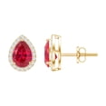 thumbnail image 1 of Rosec Jewels Pear Cut Created Ruby Classic Stud Earring with Diamond Accent - 1.5 Carat - AAAA Quality, 14K Yellow Gold, 1 of 6