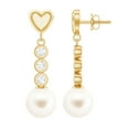 thumbnail image 1 of Rosec Jewels 6.25 CT Diamond Earrings with Freshwater Pearl Drop, Diamond and Pearl Dangle Earrings, Pearl Drop Dangle Earrings with Gold Heart, 14K Yellow Gold, 1 of 7