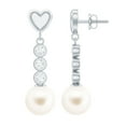 thumbnail image 1 of Rosec Jewels Freshwater Pearl Drop Earrings with Diamond, Diamond and Pearl Dangle Earrings, Pearl Drop Dangle Earrings with Heart, 18K White Gold, 1 of 5