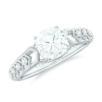 Rosec Jewels 6 mm Cushion Cut Moissanite Solitaire Engagement Ring (2 CT, D-VS1 Grade), 925 Sterling Silver, US 4.00