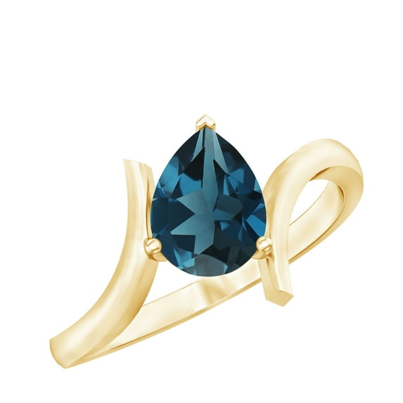 Rosec Jewels Real London Blue Topaz Pear Shaped Engagement Ring for Women - Statement Ring - AAA Quality - with Jewelry Box, 18K Yellow Gold, US 11.00