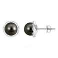 thumbnail image 1 of Rosec Jewels 7 MM Tahitian Pearl Stud Earring for Women with Diamond Halo, 10K White Gold, 1 of 8