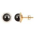 thumbnail image 1 of Rosec Jewels 7 MM Tahitian Pearl Stud Earring for Women with Diamond Halo, 18K Yellow Gold, 1 of 7