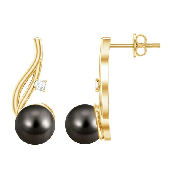 Rosec Jewels 8 MM Tahitian Pearl Dangle Earring in Gold for Women with Moissanite, 14K Yellow Gold