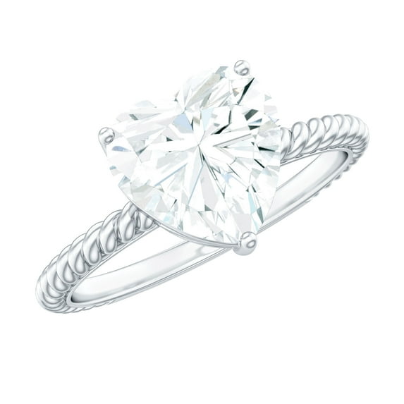 Rosec Jewels Moissanite Heart Shape Engagement Ring 2 Carat - Solitaire Ring for Women - D-VS1 Quality Certified, 18K White Gold, US 10.00