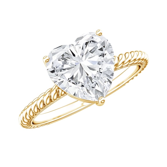 Rosec Jewels Moissanite Heart Shape Engagement Ring 2 Carat - Solitaire Ring for Women - D-VS1 Quality Certified, 18K Yellow Gold, US 10.50