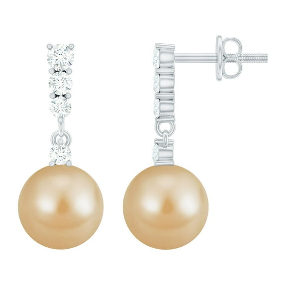 Rosec Jewels 9.25 CT Diamond Earrings with South Sea Pearl Drop, Pearl and Diamond Bar Earrings, South Sea Pearl Drop Earrings, Bar Drop Earrings for Women, 925 Sterling Silver