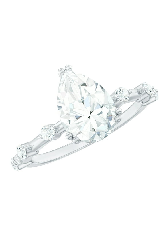 925 Silver Moissanite Ring 2ct- Pear Shaped Engagement Ring Solitaire (7x10 mm, D-VS1 Quality) Teardrop Ring for Women, US 5.00